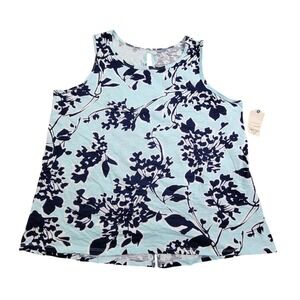 NWT St. John's Bay Tank Top‎ Women's 2XL Blue Floral Back Slit Sleeveless Blouse